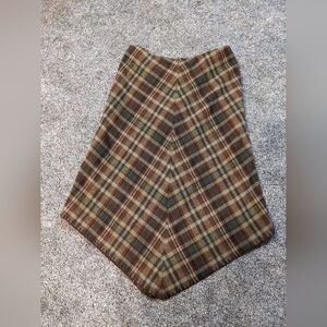 Ralph Lauren Wool Skirt V-Hem Stitched Hem Maxi Skirt Walnut & Sage Green Plaid